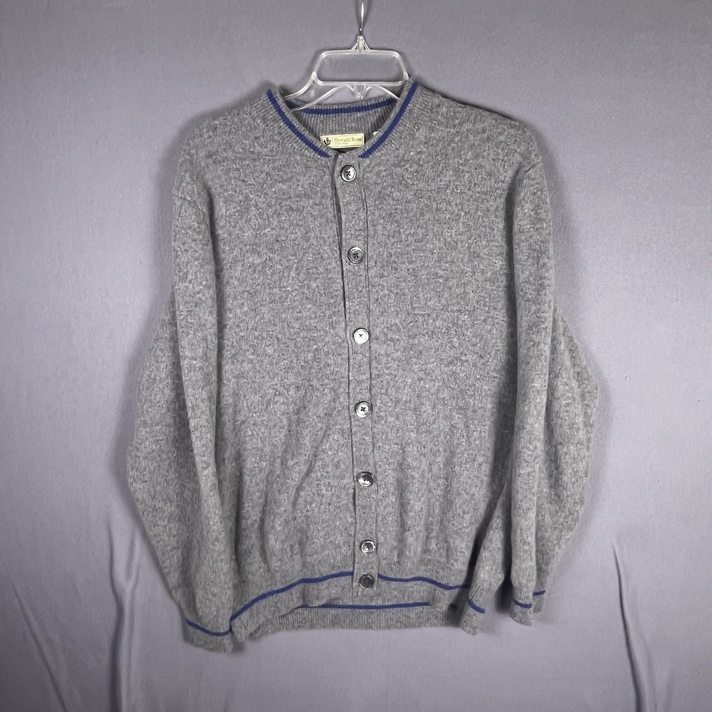 Donald Ross‎ Golf Sweater Gray 100% Marino Wool Button Down Men's large